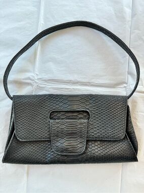 Big Buddha Black Vegan Leather Snakeskin Shoulder Bag/ Clutch bag